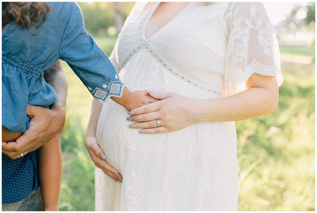 Family Maternity Session hands on belly