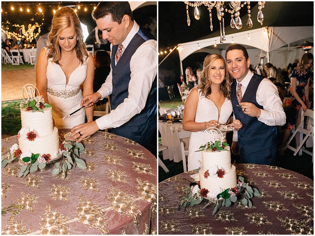 cutting cake at wedding